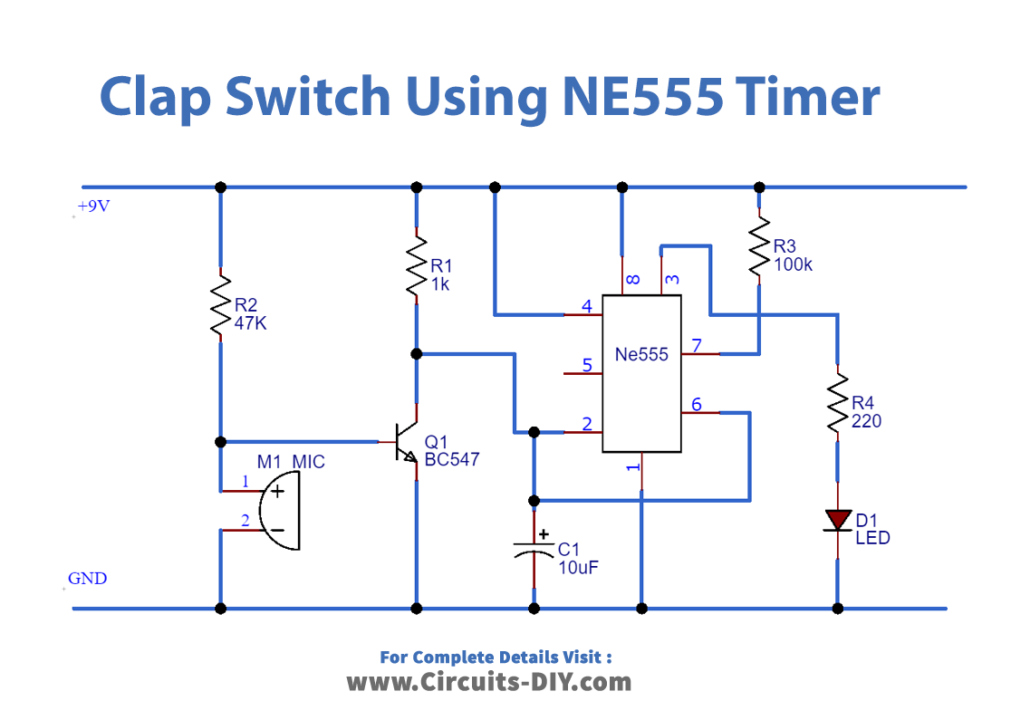 Clap Switch Using NE555 Timer_Diagram-Schematic