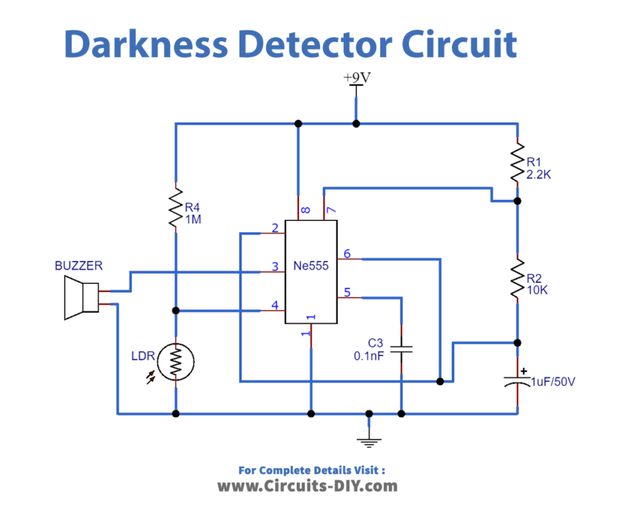 Darkness Detector Circuit Using LDR_Diagram-Schematic