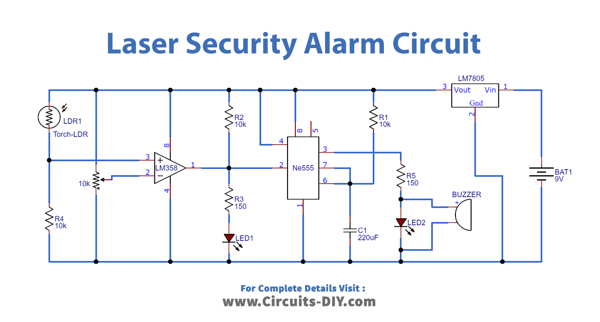 Laser Security Alarm Circuit-Diagram-Schematic