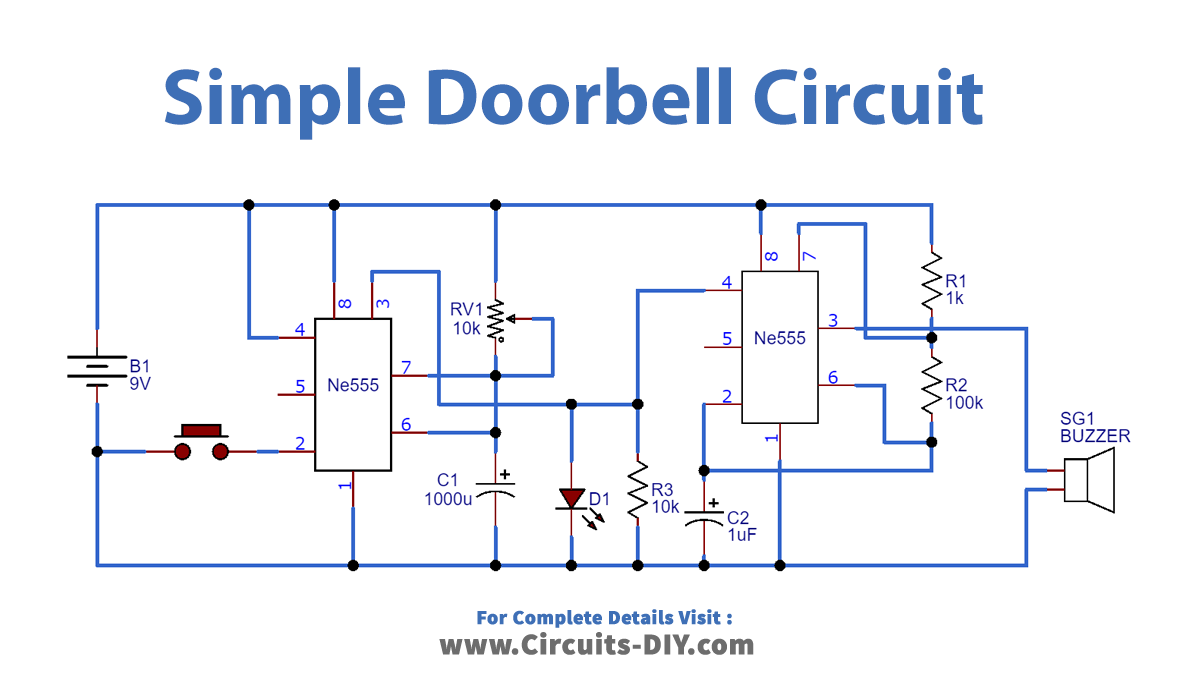 Simple DoorBell Circuit using 555 Timer IC