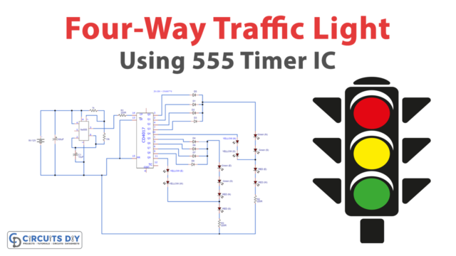 Four-Way Traffic Light Circuit Using 555 Timer IC
