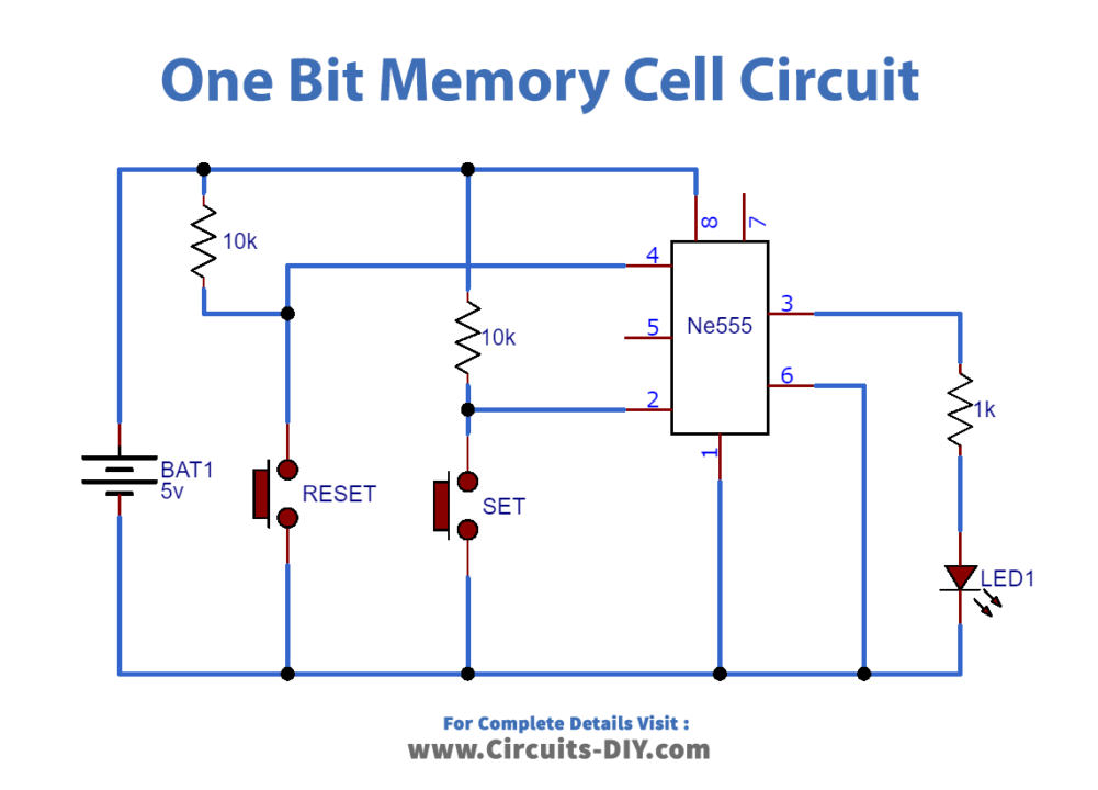 One Bit Memory Cell using 555 Timer IC_Diagram-Schematic