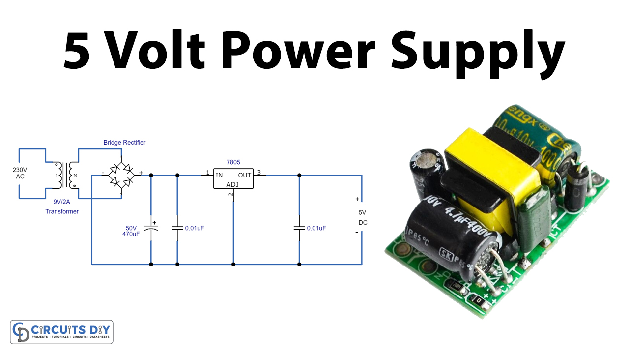 Simple 5V Power Supply Circuit Using LM7805 Regulator IC