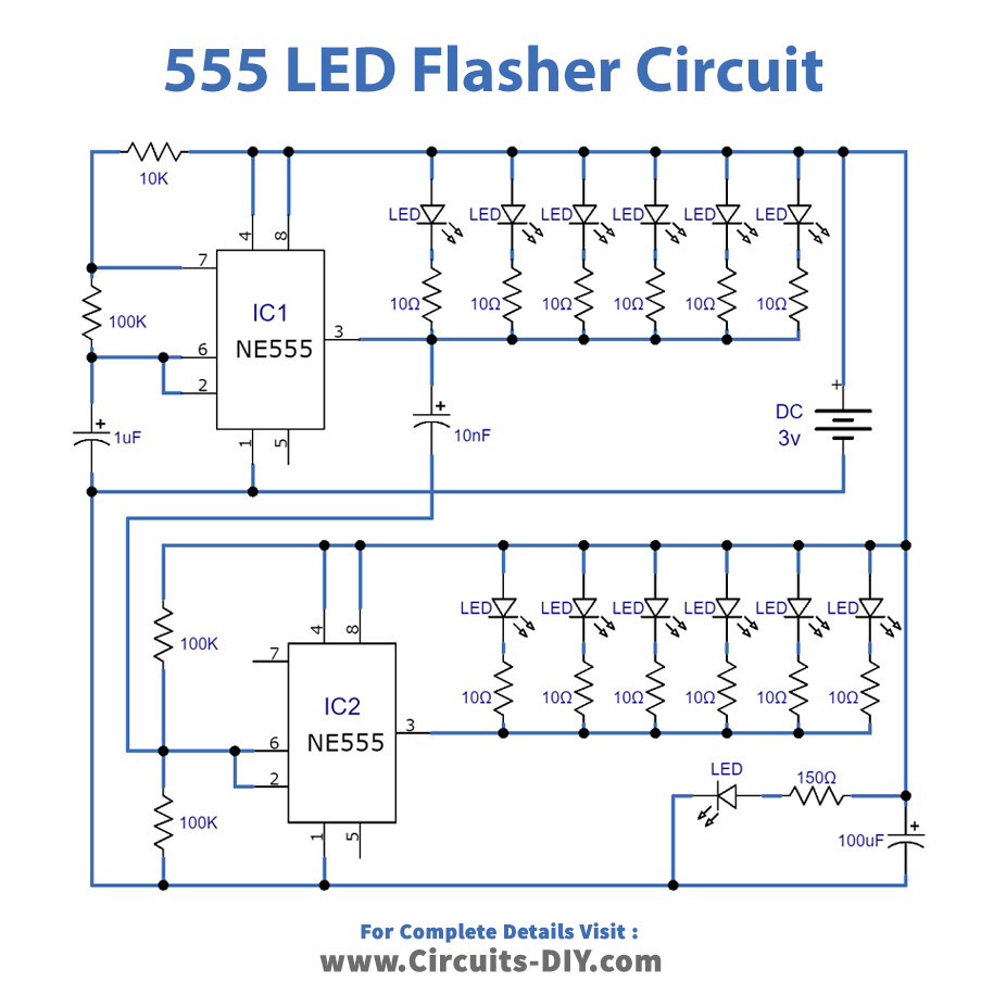 555 LED Flasher Circuit
