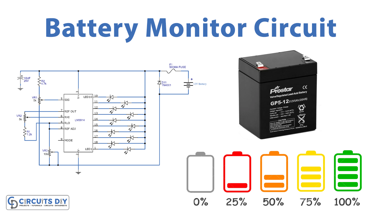 Battery Monitor Circuit using LM3914 IC