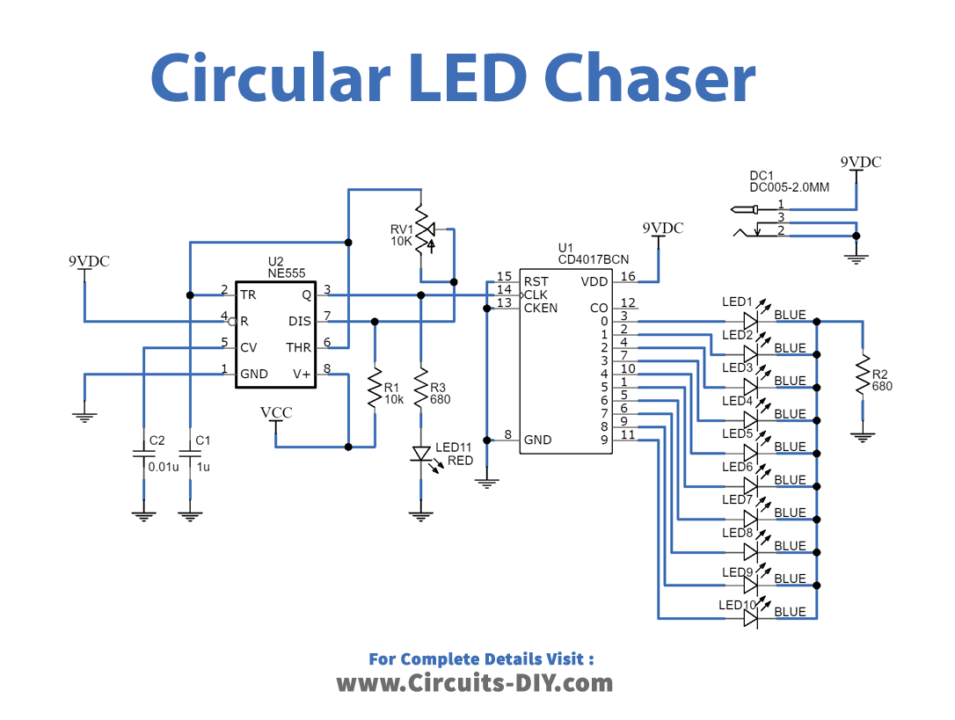 Circular LED Chaser Circuit_Diagram-Schematic