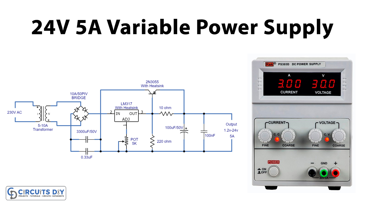 24 Volt 5A Variable Or Adjustable Power Supply