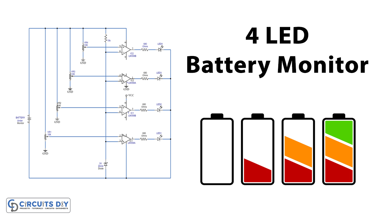 4-LED-Battery-Monitor-Using-Two-LM358-ICs