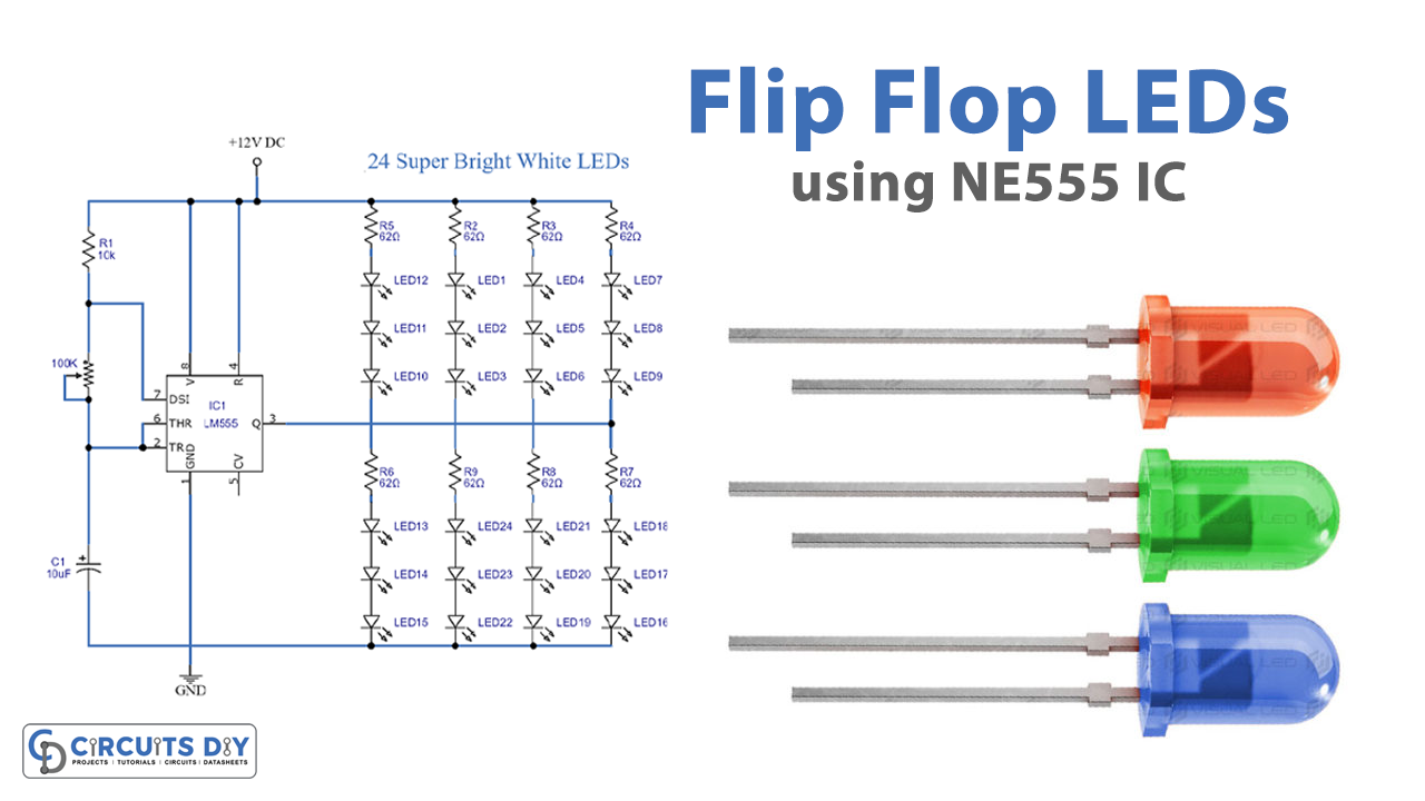 555 Flip Flop LEDs with Timer IC