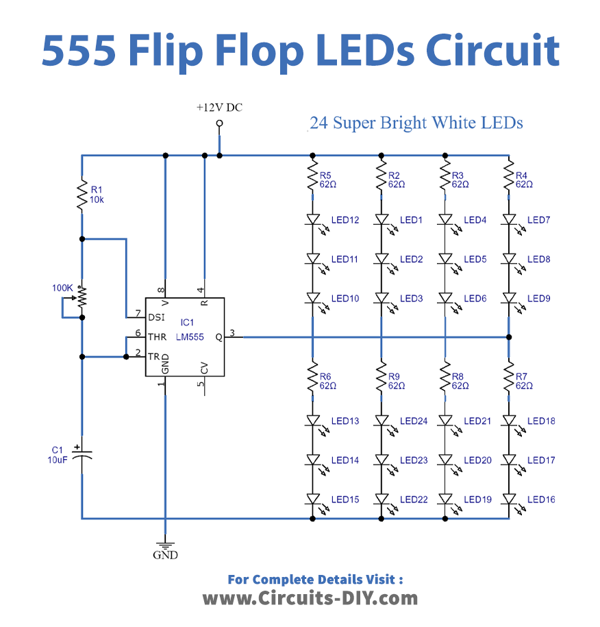 555 Flip Flop LEDs Circuit