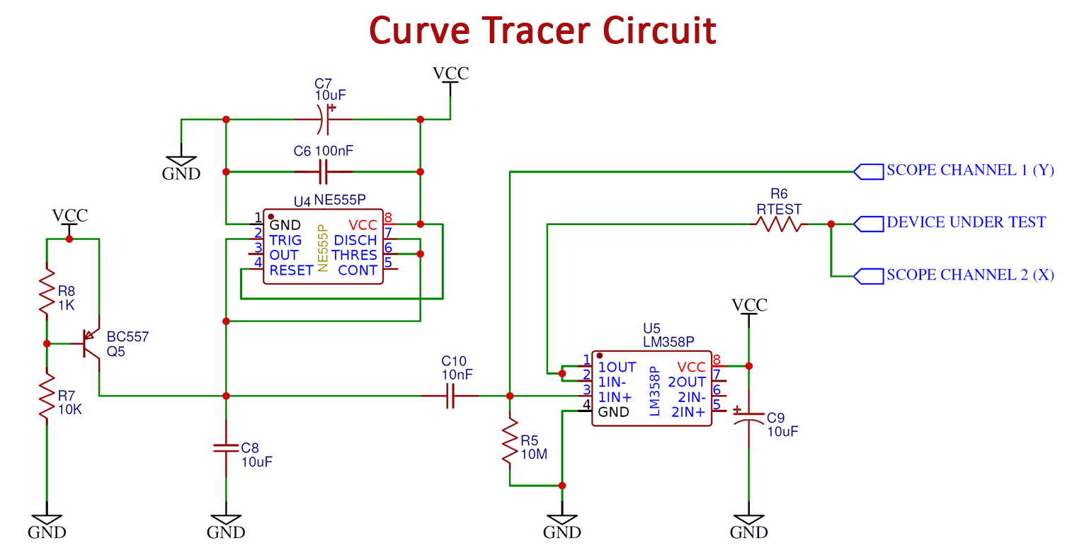 Simple Curve Tracer Circuit for Resistor, Diode, and Transistor