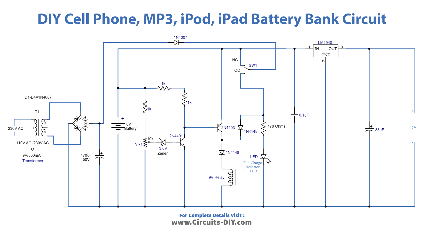 DIY Cell Phone, MP3, iPod, iPad Battery Bank Circuit