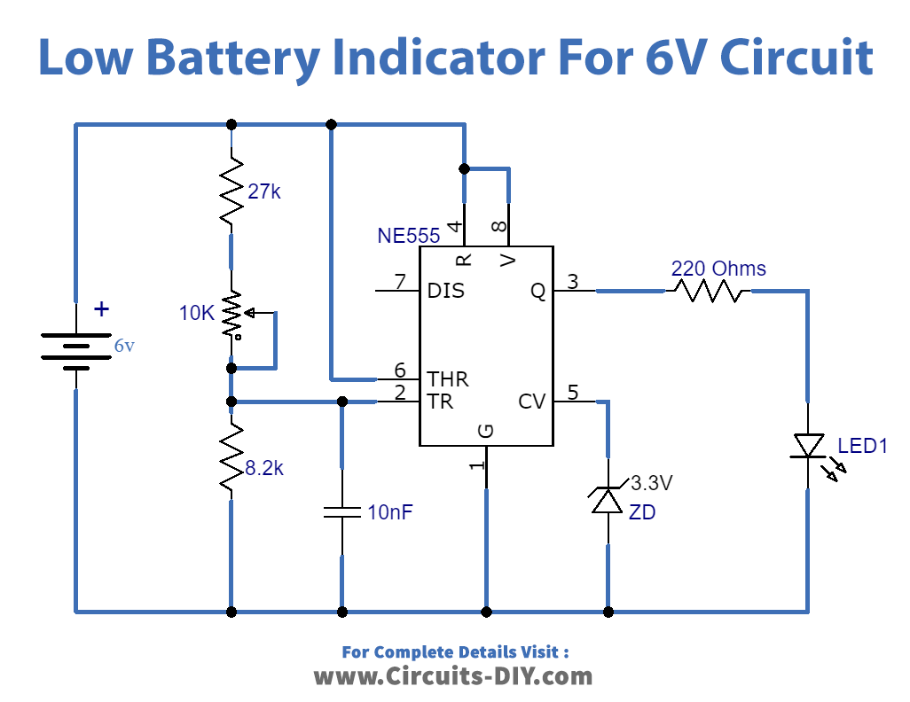 Low Battery Indicator Circuit for 6V