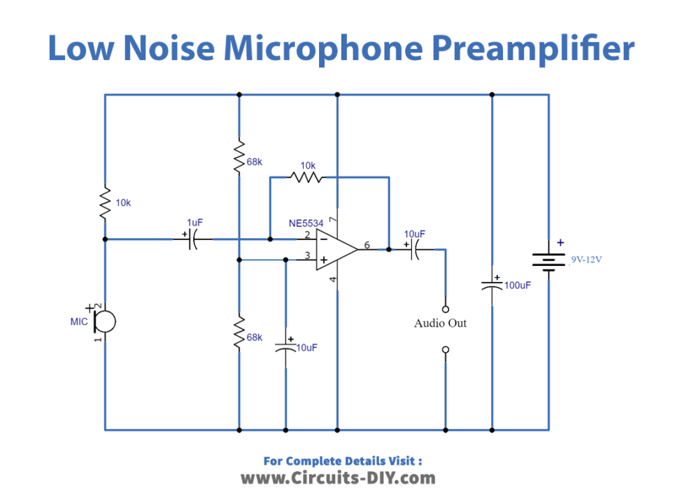 Low Noise Microphone Preamplifier Circuit