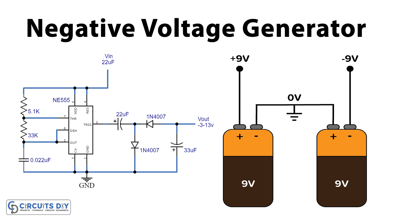Oblong bite vein Negative Voltage Generator Using 555 IC