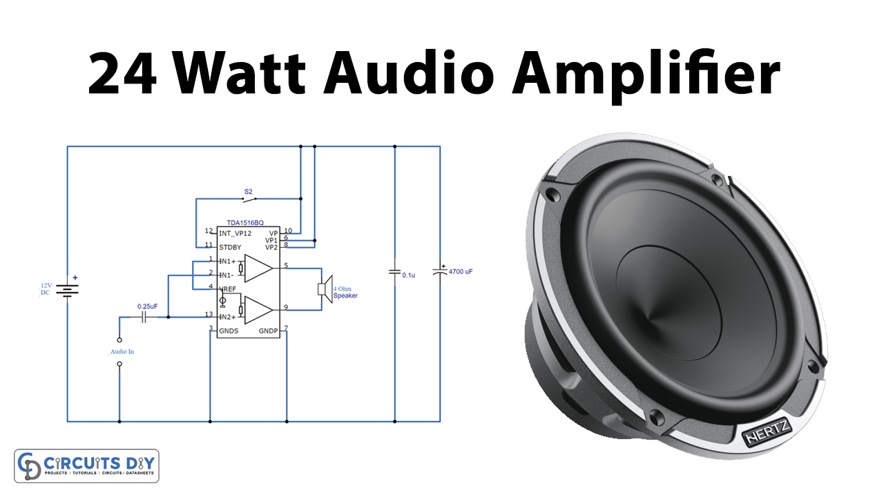 Simple 24W 12V Audio Amplifier Using TDA1516BQ IC