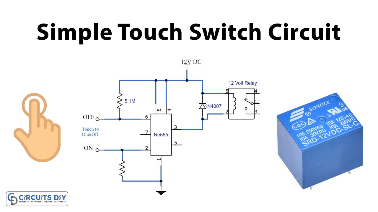 Simple Touch Switch Circuit using 2n2222 Transistors