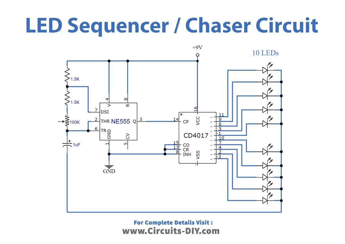 LED Sequencer / Chaser Using NE555 & CD4017