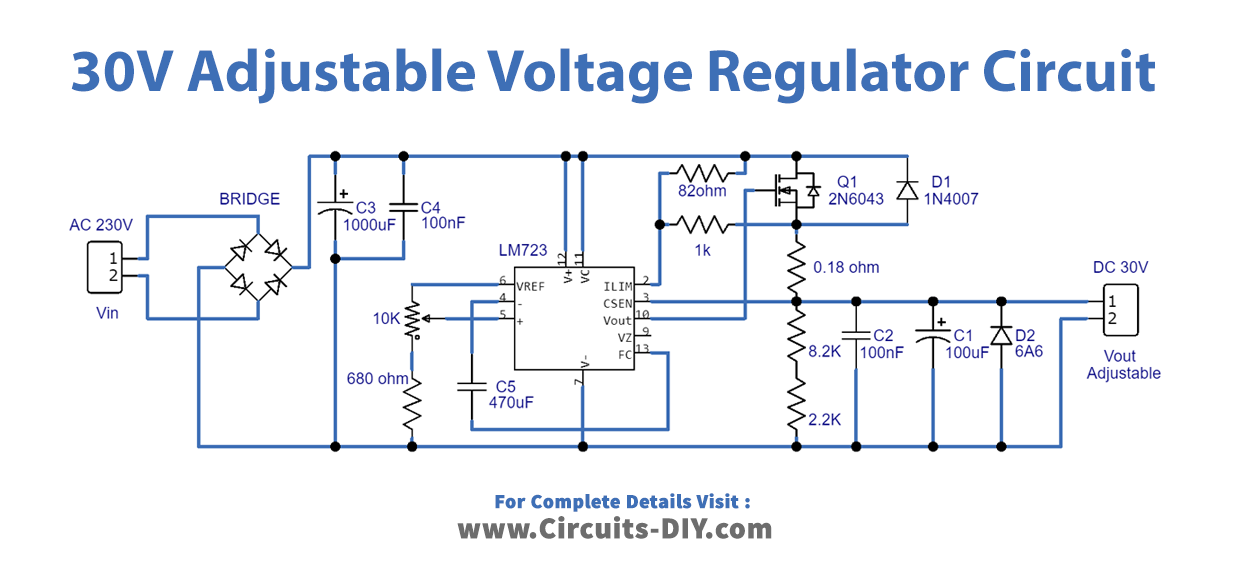 Adjustable-Voltage-Regulator-30V-Circuit-using-lm723-diagram-schematic