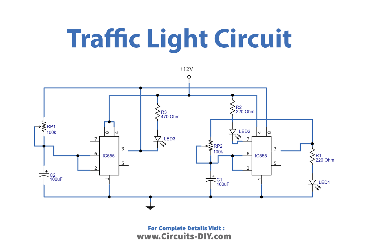 Traffic Light Circuit using 555 Timer