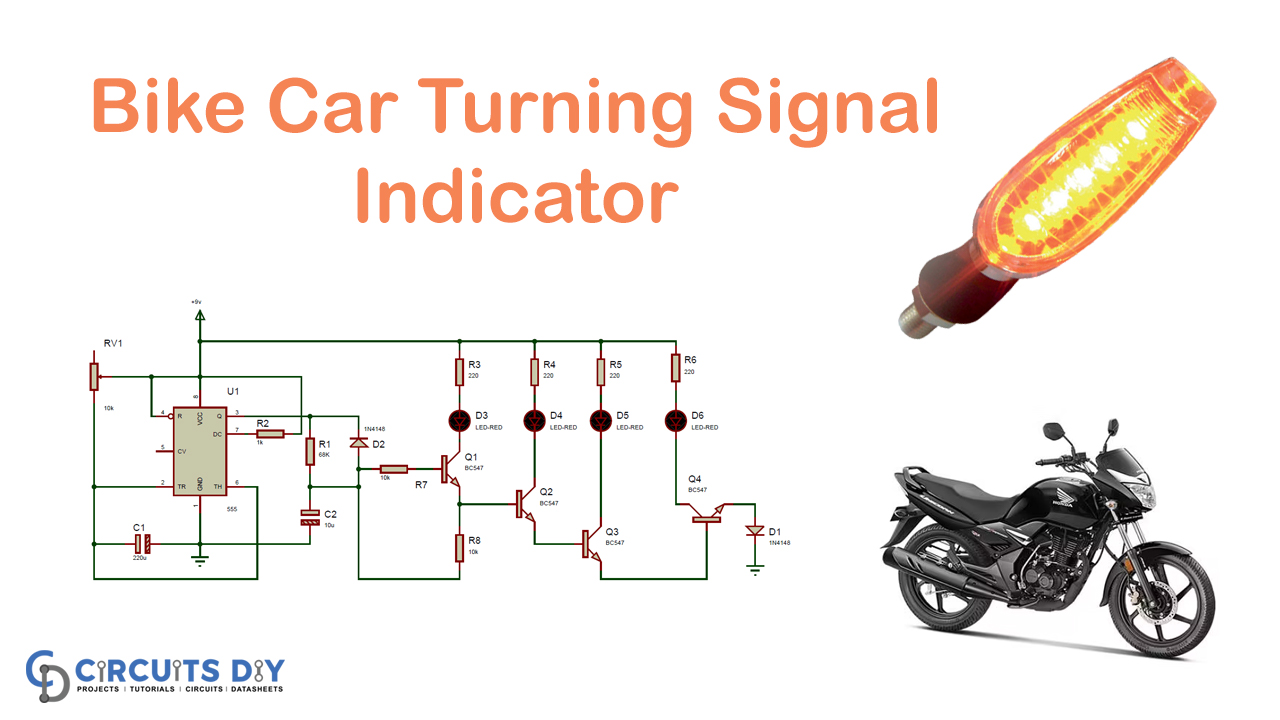 Bike Car Turning Signal Indicator Circuit using 555 Timer IC