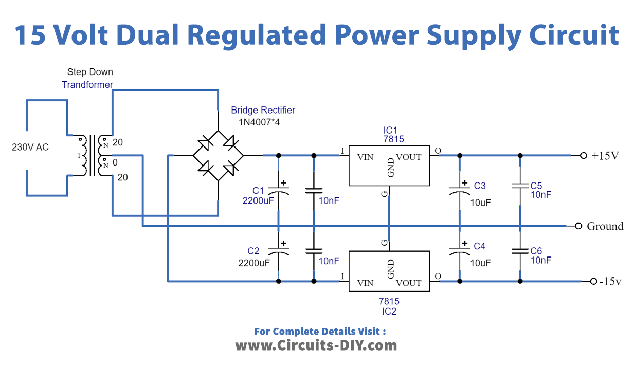 15-volt-dual-regulated-power-supply-circuit