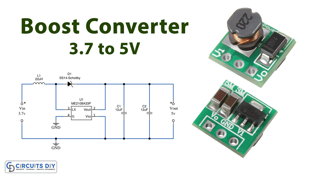 3.7V to 5V Boost Converter using ME2108 IC