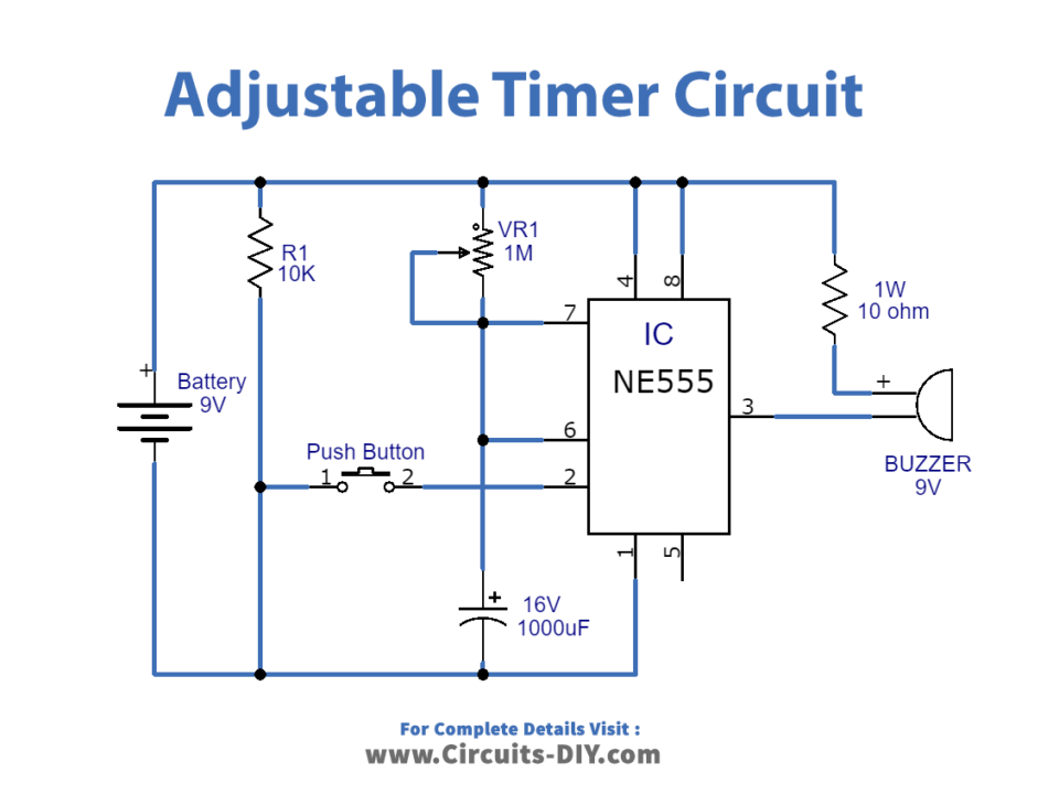 Adjustable Timer Circuit Using 555 Ic