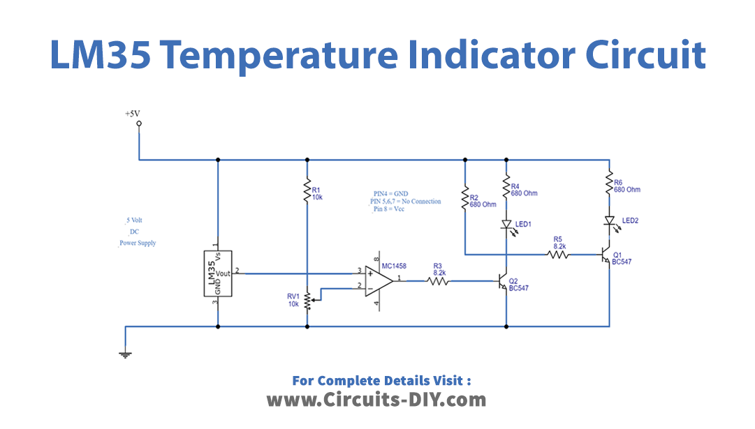 LM35 Temperature Indicator LED Circuit
