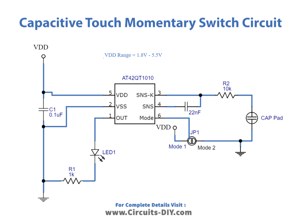 Capacitive Touch Momentary Switch Circuit AT42QT1010