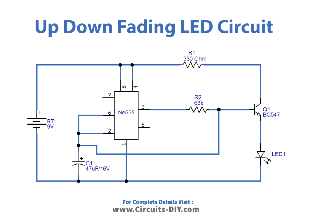 Klage forskel bånd Simple Up/Down Fading LED Circuit 555 Timer
