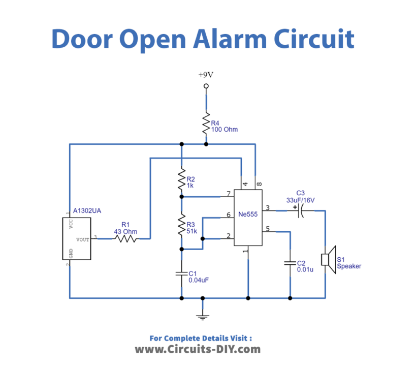 door-open-alarm-circuit-using-Hall-effect-sensor-diagram-schematic