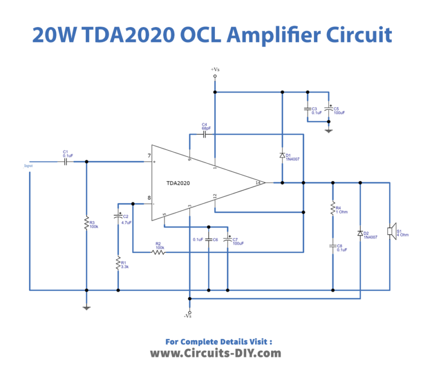 20W-TDA2020-OCL-amplifier-circuit