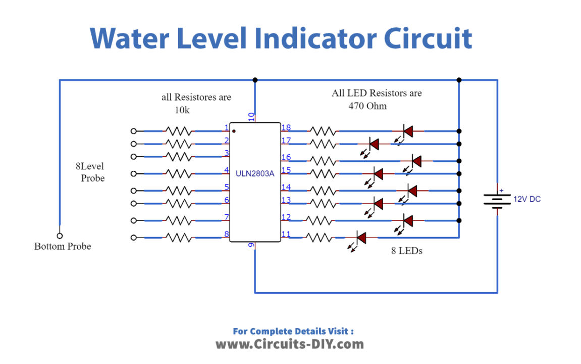 simple-water-level-indicator-using-uln2803-Circuit-Diagram