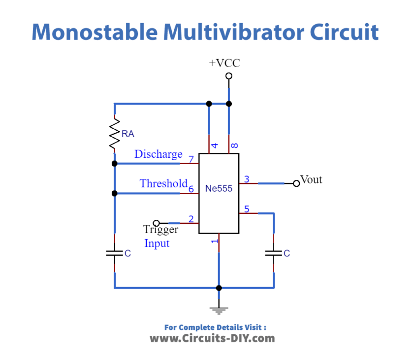 555 Timer as Monostable Multivibrator_Diagram-Schematic