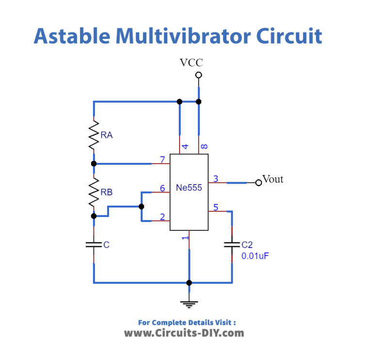 Astable Multivibrator using 555-Diagram-Schematic