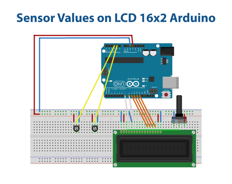 Sensor Values LCD 16x2 Arduino Circuit