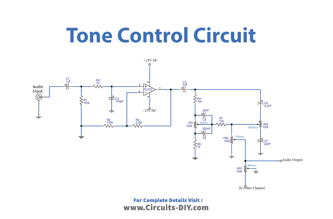 Tone control circuit using IC TL072-diagram-schematic