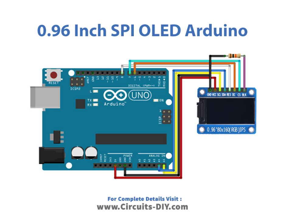 0.96 Inch SPI OLED Full Color IPS Display Arduino Circuit