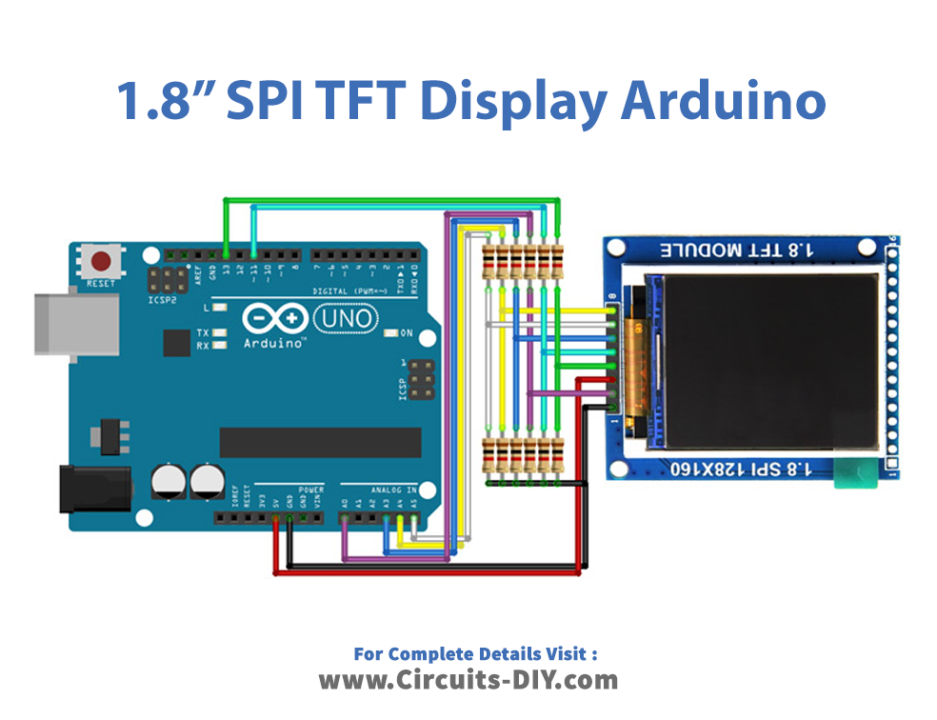 1.8 Inch SPI TFT Color Display Module Arduino Circuit