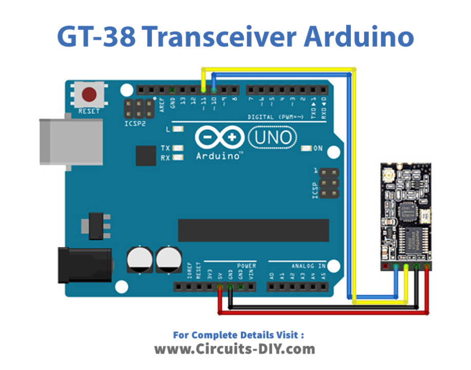 GT-38 UART RF 433MHz Transceiver Arduino Circuit