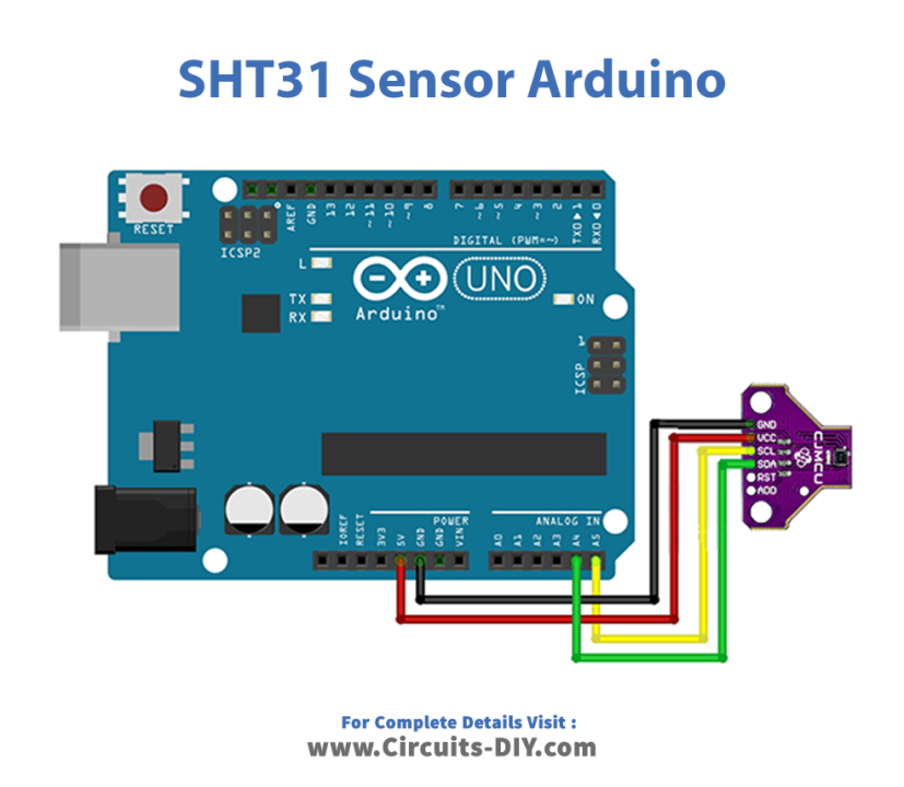 SHT31 Temperature Humidity Sensor Arduino Circuit