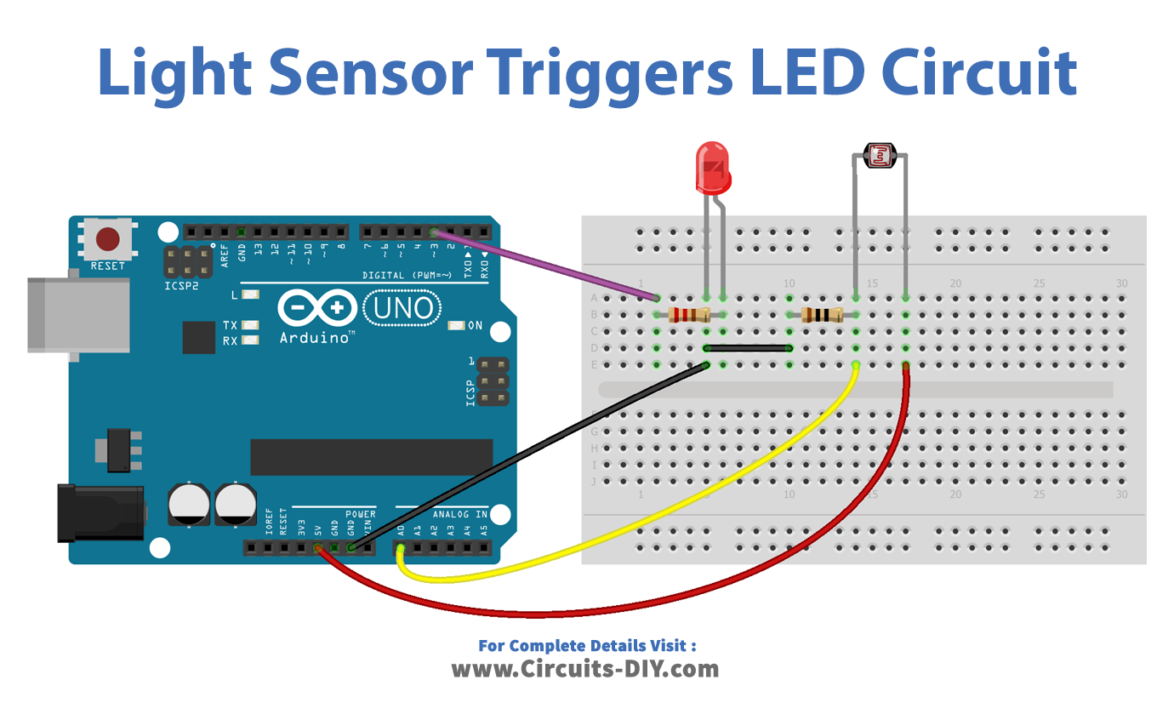 Light Sensor Triggers LED - Arduino Tutorial