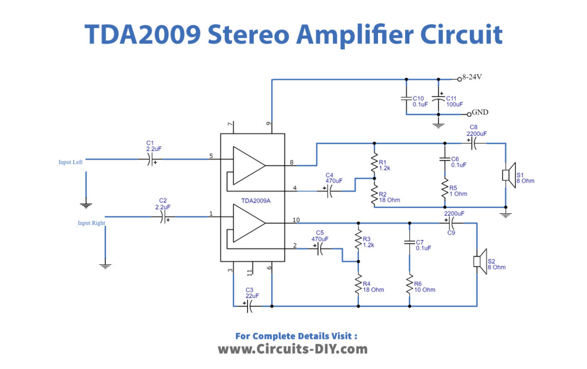 TDA2009 Stereo Amplifier Circuit 10 Watt