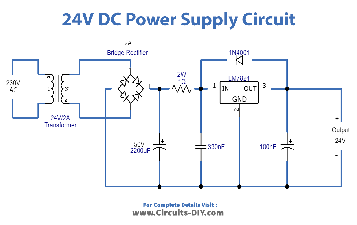 24V DC Power Supply Using LM7824 IC