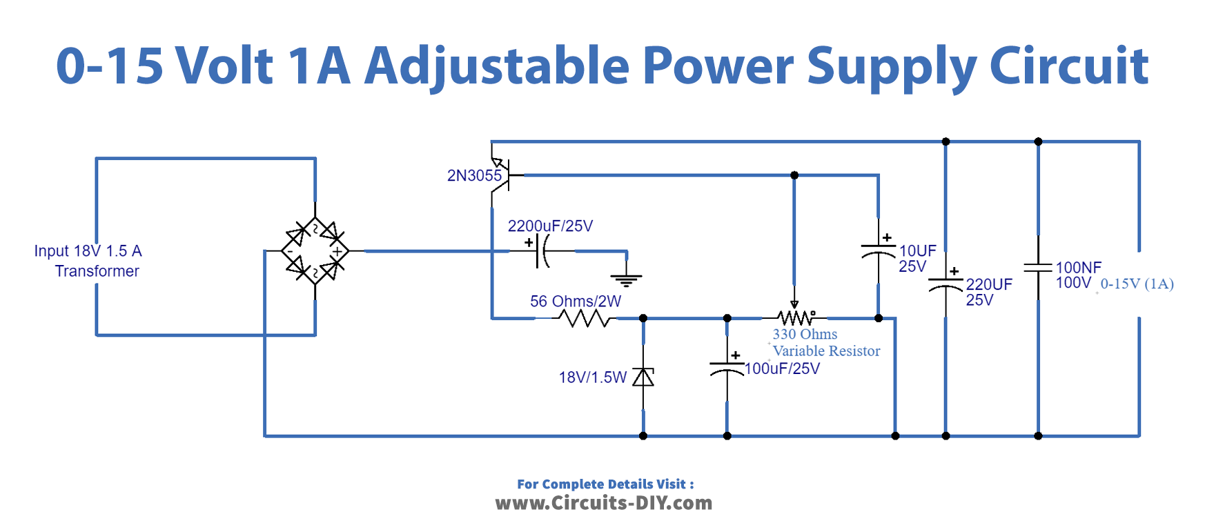 Simple 015 Volt 1A Adjustable Power Supply