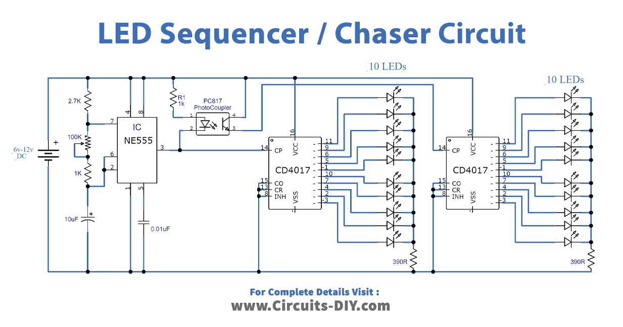 LED Sequencer / Chaser Using 555 & 4017 ICs