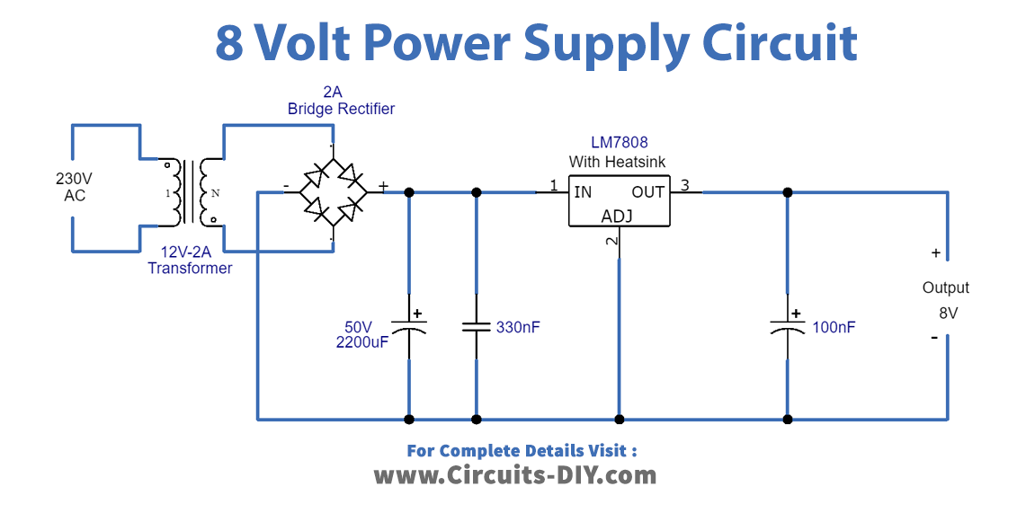 8v-power-supply-using-LM7808-Circuit