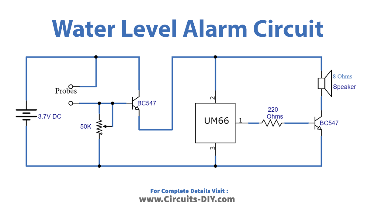 Water Level Alarm Circuit using BC547 NPN Transistor