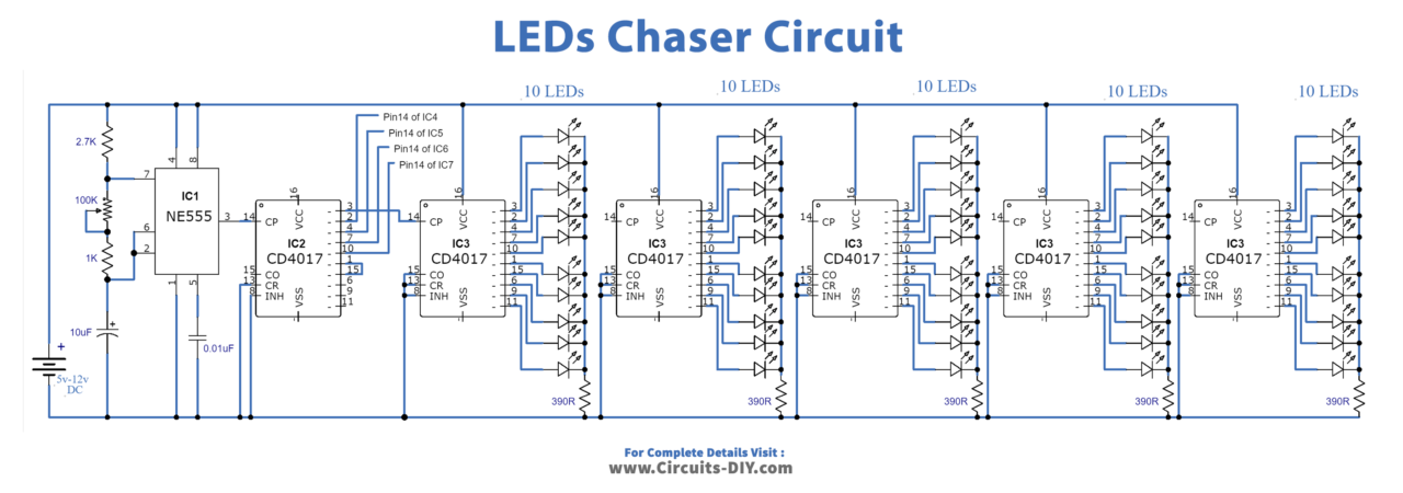 50 to 100 LEDs Chaser Project - Electronics